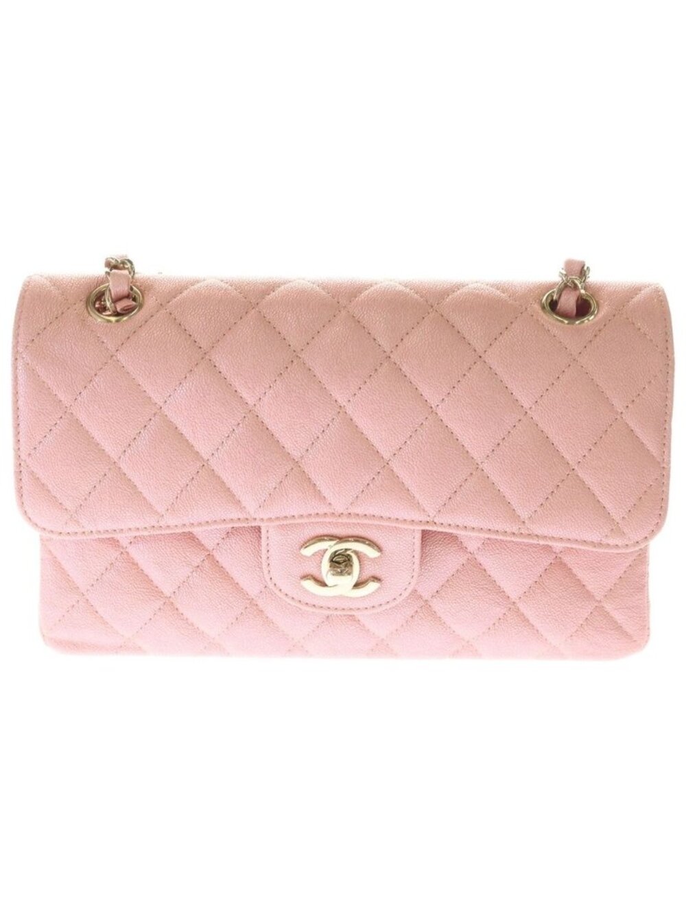 Chanel Quilted 23 Double Flap Chain Shoulder Bag Indescent Pink Caviar Leather